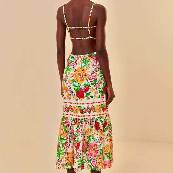 🌺🎉HP🎉🌺 NWT Farm Rio White Floral Sketch Midi Dress - Picture 4 of 16